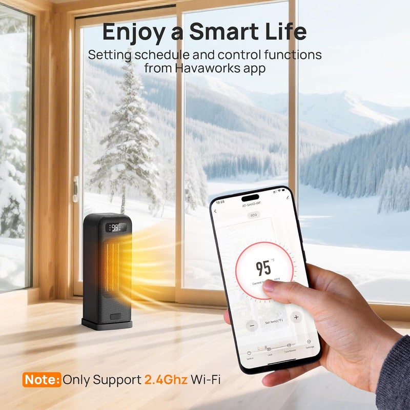 FLANUR Space Heaters for Indoor Use, Smart Portable Electric Heater with Thermostat, WiFi and Voice Control, 12H Timer, 4 Modes, 36dB 1500W PTC Ceramic Safety Heat for Office Bedroom Home 1Pack Black - Image 4